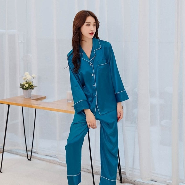 Matching satin christmas pajamas