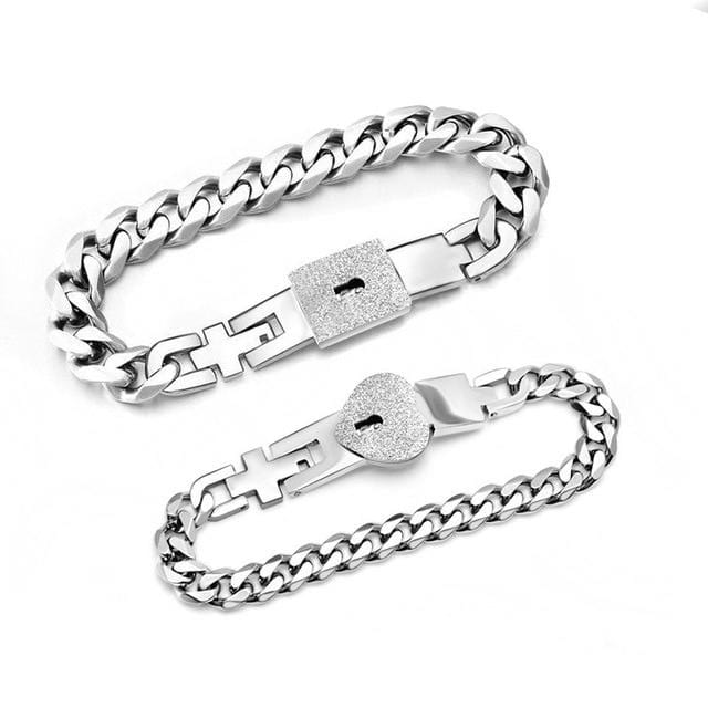 Matching couple key bangle and lock bracelet set