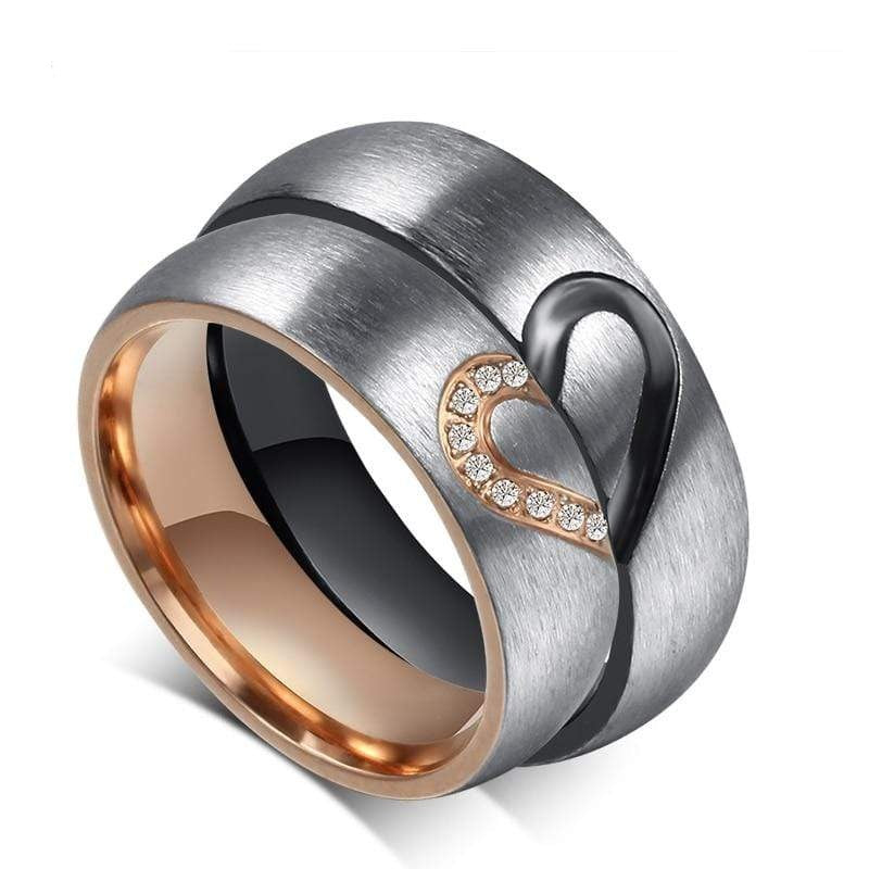 His and hers couple half heart rings