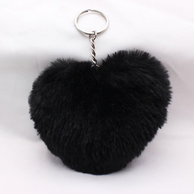 Fur Pom Pom Keychain Black-white Keychain Faux Fur Keychain 