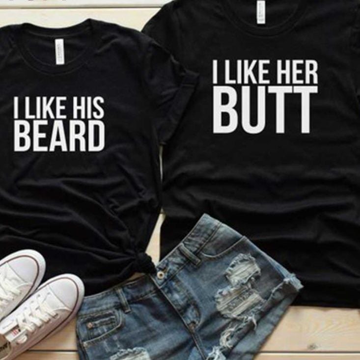 I like his beard husband and wife Matching shirts