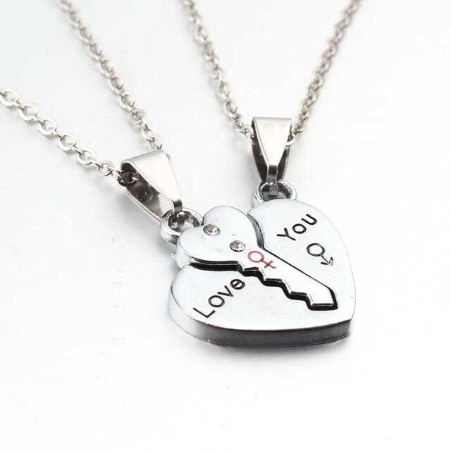Key and Heart Necklace Set for Couples