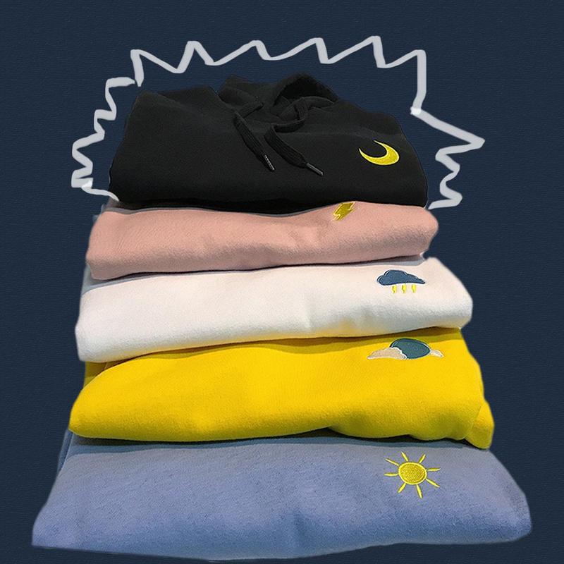 Cute couple hoodies sun moon